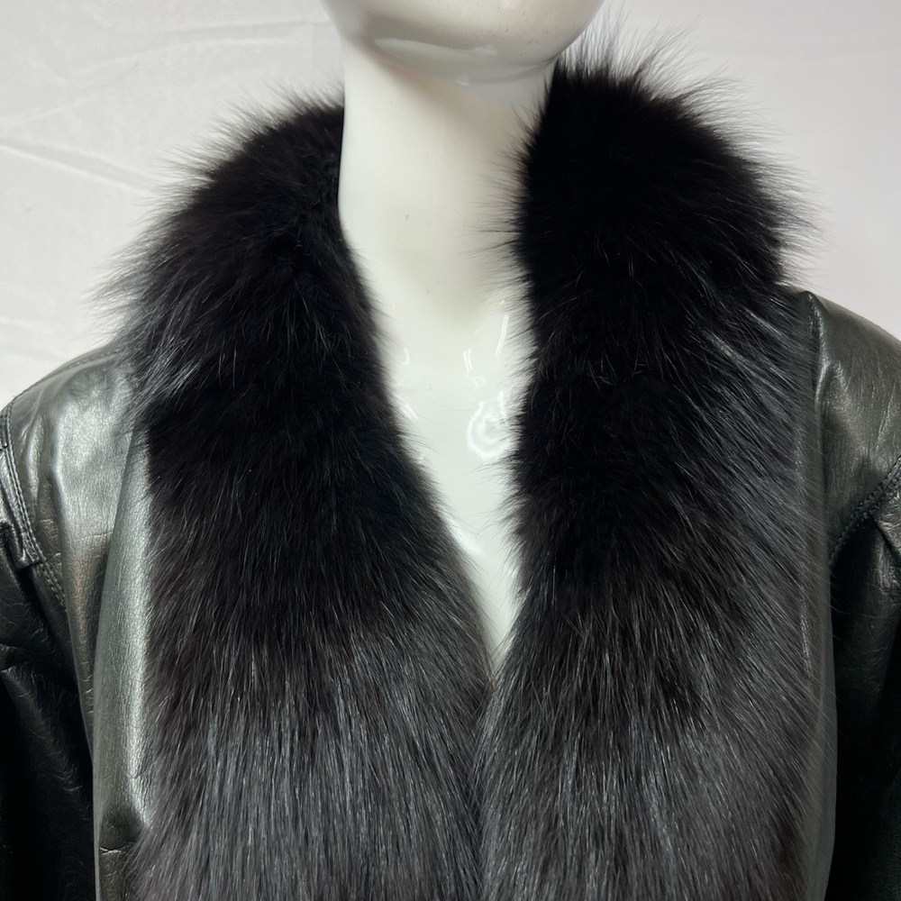 Vintage Roxciticus Women’s L Black Nappa Lamb Leather Fur Collar Penny Lane Coat - Picture 2 of 11